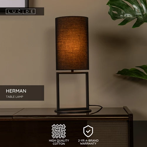 Lucide HERMAN - Table lamp - Ø 20 cm - 1xE27 - Black - USP